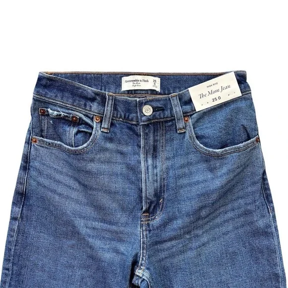 Abercrombie & Fitch Women's‎ High Rise Mom Jeans Size 25 Blue Distressed - Picture 3 of 7